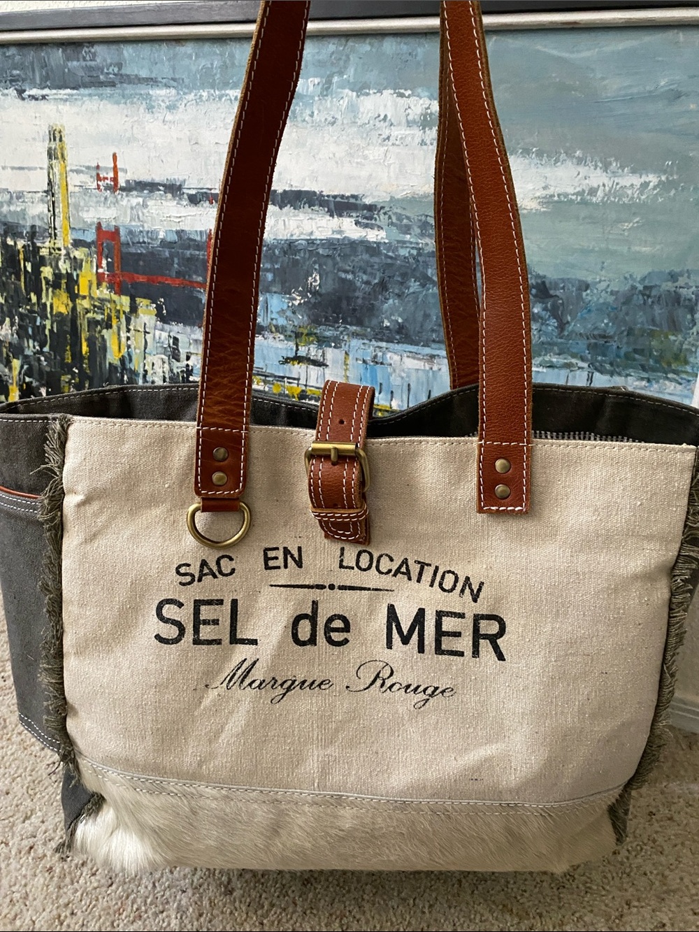 SEL de MER Canvas/Leather/Calf Hair Shoulder Bag.